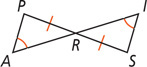 Triangles PAR and SIR share vertex R, with angles A and I equal and sides PR and SR equal.