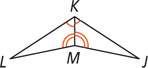 Triangles LKM and JKM share side KM, with angles LKM and JKM equal and angles KML and KMJ equal.