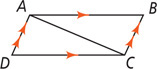 Triangles ABC and CDA share sides AC, with sides AB and CD parallel and sides BC and DA parallel.