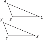 Triangle ABC has obtuse angle B and triangle XYZ has obtuse angle Y.