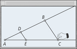 Rays AB and AC have side BC forming triangle ABC. A line segment parallel to BC connects D on ray AB to E on ray AC, forming triangle ADE.
