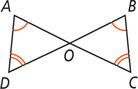 Triangles AOD and BOC share vertex O, with angles A and B congruent and angles D and C congruent.
