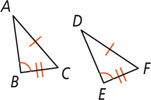 Between triangles ABC and DEF, angles B and E are congruent, sides AC and DF are congruent, and sides BC and EF are congruent.