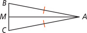 Triangles AMB and AMC share side AM, with sides AB and AC equal.