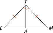 Triangles TAE and TAM share side TA, with angles EAT and MTA equal and sides TE and TM equal.