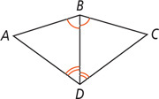 Triangles ABD and CBD share side BD, with angles ABD and CBD equal and angles ADB and CDB equal.