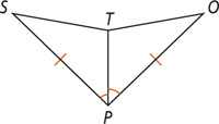Triangles STP and OTP share side TP, with angles TPS and TPO equal and sides SP and OP equal.