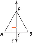 Triangles APC and BPC share side PC, which lies on line l. Angle ACP is a right angle.