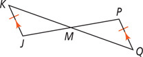 Triangles JKM and PMQ share vertex M, with sides JK and PQ equal and parallel.