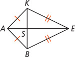 A quadrilateral has corners A, K, E, and B, with diagonals AE and BK intersecting at S.