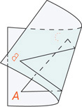 A piece of paper containing triangle ABC is folded with angle B crossing over side AC.
