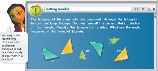 A Solve It problem demonstrates congruency of triangles.