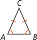 Triangle ABC has sides AC and BC equal, and angles A and B equal.