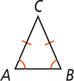 Triangle ABC has angles A and B equal, and sides AC and BC equal.
