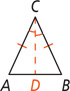 Triangle ABC, with sides AC and BC equal, has segment from C to D on AB forming equal angles ACD and BCD.