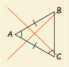 Triangle ABC has sides AB and AC equal and angles A and C equal.