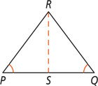 Triangle PRQ has angles P and Q equal, with RS creating two triangles.