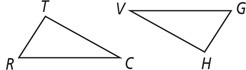Triangle TRC has short side TR and long side RC. Triangle HGV has short side HG and long side GV.