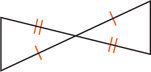 Two triangles share a vertex, which bisects lines extending from corners of the triangles.