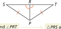 Triangles PRS and PRT share side PR, with SRT a straight line, angles PRS and PRT equal, and sides PS and PT equal.