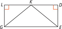 Triangle GKE shares side GK with triangle GLK and side EK with triangle GDE, with angles L and D right angles and LKD as a straight line.