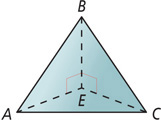 Figure ABCE has four triangular sides, with ACE as the base below vertex B above. Sides ABE and CBE have right angles at E.