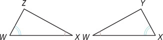 Between triangles ZWX and YXW, angle X in the first is equal to angle W in the second, and angle W in the first is equal to angle X in the second.