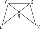 Triangles PSY and SPL share side PS with sides PS and SL intersecting at R.