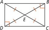 Quadrilateral ABCD has right angles B and D, with diagonals AC and BD bisecting each other at E.