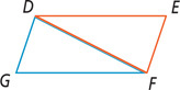 Red triangle DEF and blue triangle FGD share side DF.