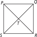 Quadrilateral PQRS has diagonals PR and QS intersecting at T.