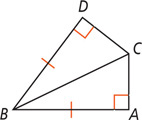 Quadrilateral ABCD has right angles at A and D, equal sides AB and BD, and diagonal BC.