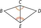 Triangles BCE and DCE share side CE, with angles BCE and DCE equal and angles BEC and DEC equal.
