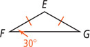 Triangle EFG has sides EF and EG equal and angle F measuring 30 degrees.