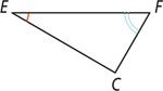 Triangle CFE has one arc at angle E and two arcs at angle F.