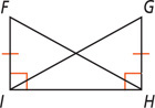 A figure has vertices F, I, H, and G, connected from left to right, with sides FI and HG equal and right angles at I and H. Diagonals FH and GI intersect.
