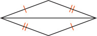Two triangles share a horizontal side, with top let and bottom right sides equal and bottom left and top right sides equal.