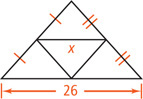 A triangle with a side measuring 26 has segments connecting each side. The midsegment connecting the other two sides measures x.