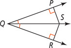 Angle PQR has angle bisector QS, with segments SP and SR meeting rays QP and QR at right angles.