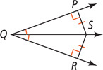 Angle PQR with angle bisector QS has segments SP and SR equal.
