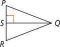 Triangle PQR has a segment from Q meeting side PR at a right angle at S.