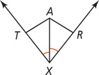 Angle TXR has angle bisector XA, with segments AT and AR.