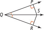 Angle PQR has angle bisector QS. Segments from S meet P and R at right angles.