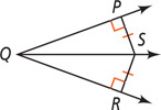 Angle PQR has interior ray QS. Equal segments from S meet P and R at right angles.