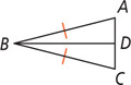 Triangle ABC, with sides BA and BC equal, has a segment from B to point D on side AC.