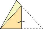An acute triangle has one vertex folded to another vertex, with fold bisecting one side.