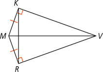 Quadrilateral MKVR, with right angles at K and R and sides MK and MR equal, has diagonals MV and KR.
