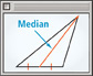 An obtuse triangle has a median line inside, extending from one acute angle and bisecting its opposite side.