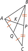 Triangle ABC, with a right angle at A, has a segment from A to midpoint P on side BC and a segment from B to midpoint Q on side AC. The segment intersect at K.