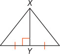 A triangle has a segment from vertex X meeting midpoint Y of the opposite side at a right angle.